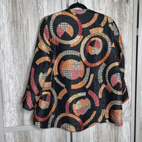 Ic By Connie K Artsy Top Kimono Blazer Asymmetric Hem Geometric Print Sz M - Picture 7 of 7